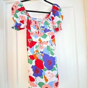 Faithfull the Brand Multicolor Floral Puff-Sleeve Mini Dress